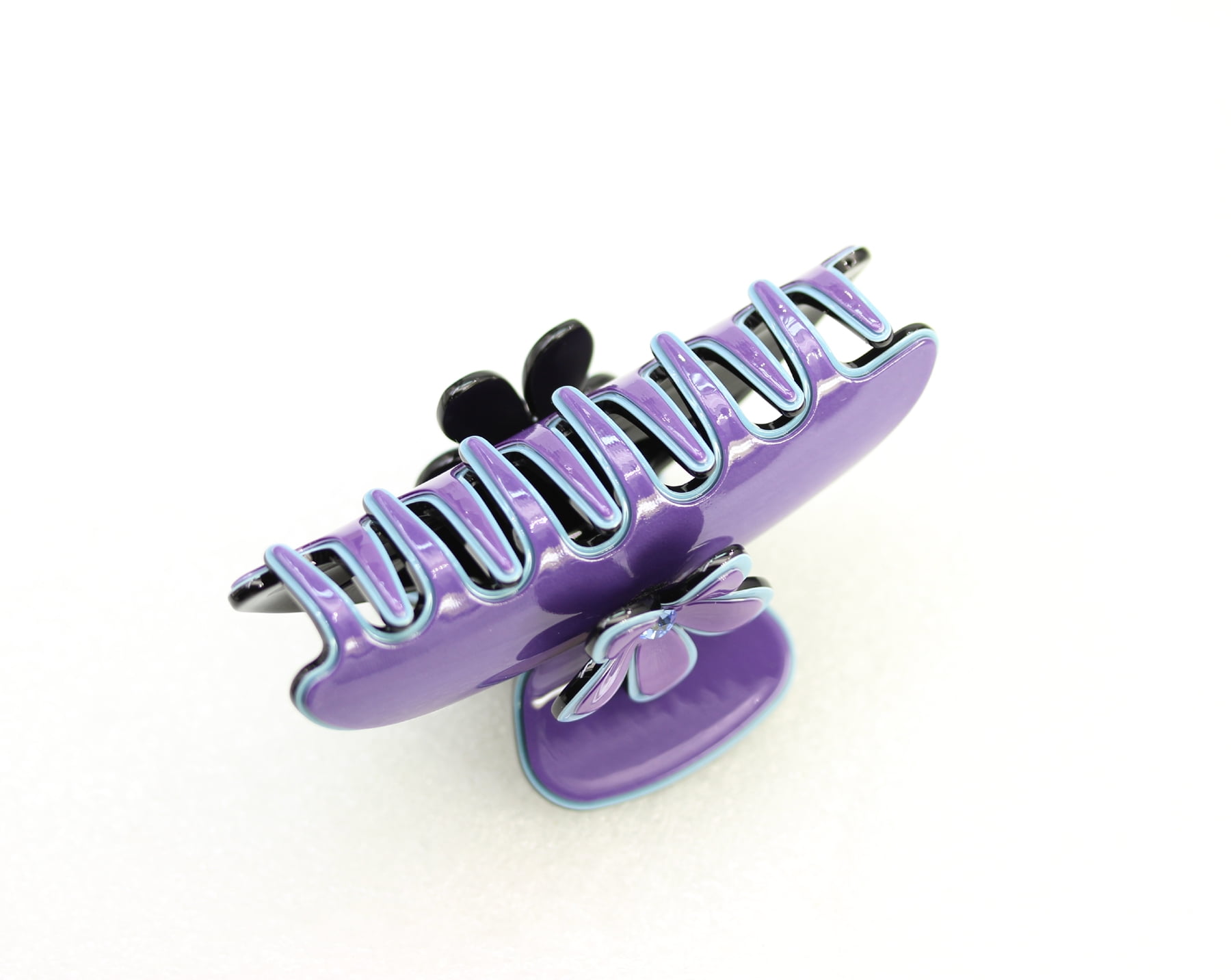 Faship Premium Rhinestone  Crystal Purple Cellulose Acetate Floral Art Deco Hair Claws Clips