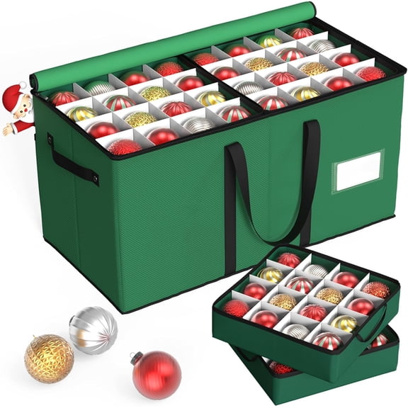 Christmas Ornament Storage Box with 8 Trays,Christmas Storage Container with Dividers Fits 128 Holiday Ornaments Decorations,Double Zipper,Large Xmas Organizer with Pockets，Christmas storage