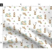 Watercolor Bunnies Floral Easter Spring Fabric Printed by Spoonflower BTY