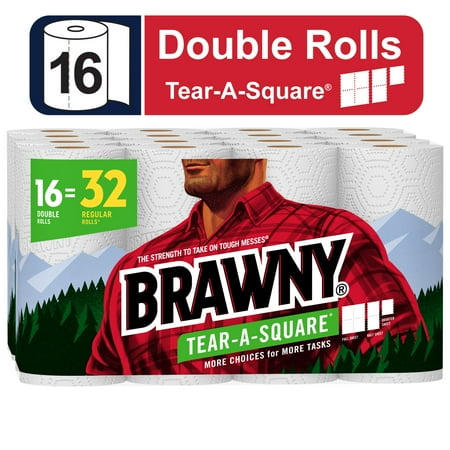 Brawny Tear-a-Square Paper Towels  White  3 Sheet Sizes  16 Double Rolls