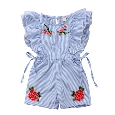 

Izhansean Toddler Kids Baby Girls Flower Stripe Ruffle Romper Jumpsuit Outfits Clothes Blue 3-4 Years