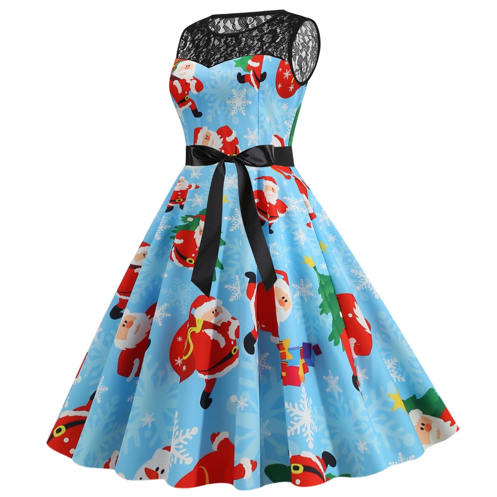 TYLBkk Christmas Dress Tea Party Dress for Women Sleeveless Dress 1940s  Dresses Lace Dress Crewneck Dress Evening Dress 50s Dresses House Dress  Prom Dress Print Panel Dress Women Fall Winter Stitchin -