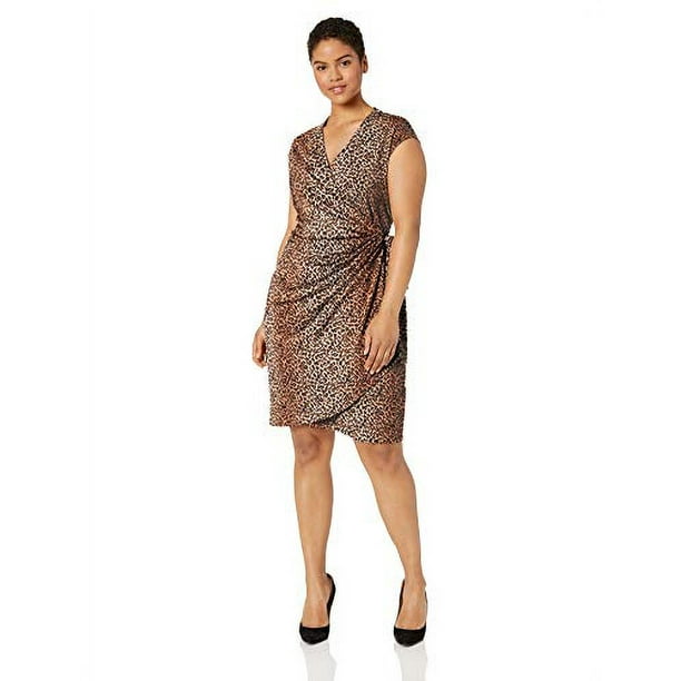 Amazon Brand - Lark & Ro Women's Plus Size Classic Cap Sleeve Wrap Dress,  Leopard Animal Print, 1X - Walmart.com