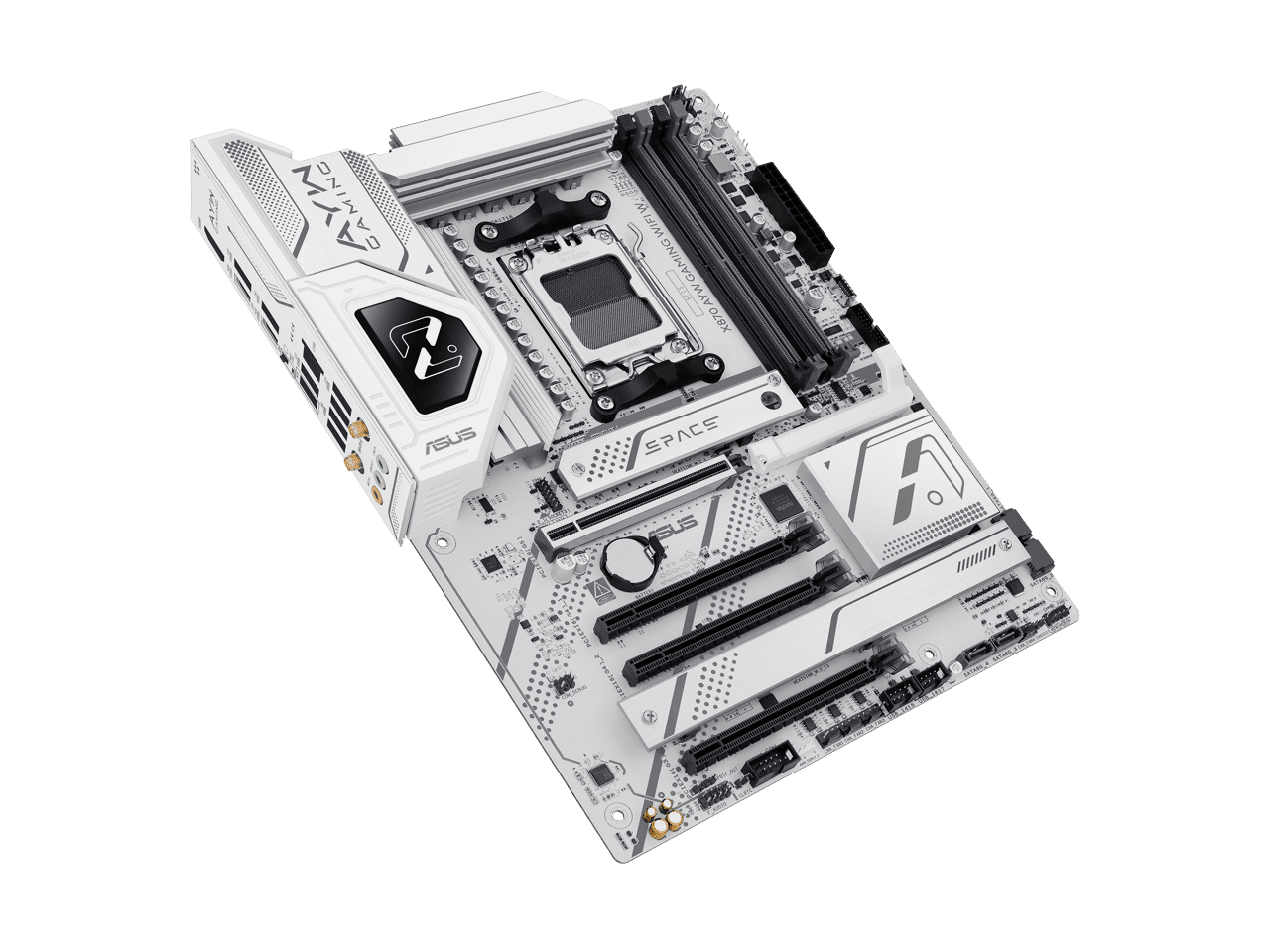 ASUS X870 AYW GAMING WIFI W AMD X870 AM5 ATX motherboard, 12+2+1 80A DrMOS power stages, DDR5, PCIe 5.0 Ready, PCIe 5.0 x16, 3x M.2, Wi-Fi 6, 2.5Gb LAN, HDMI, USB4, USB 20Gbps Type-C, Aura Sync