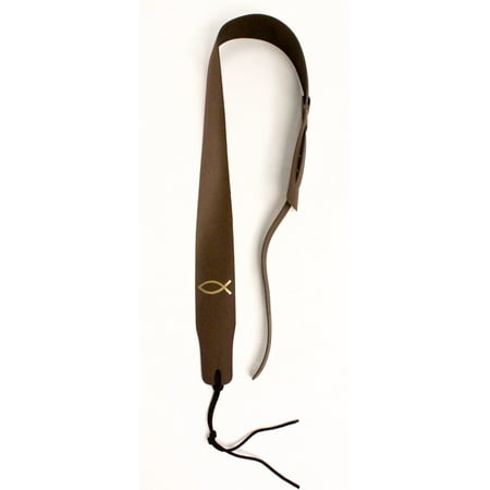 - Christian Guitar Strap Brown Leather With Gold Fish 2 -1/2 Inch Wide Adjustable Fits All Acoustic Electric & Bass Made In USA Since 1978
