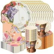 Talking Tables Truly Scrumptious Vintage Tea Party Bundle | Paper Plates, Scalloped Napkins, Teacups & Saucers | Floral Royal Gold Girl Birthday Party Bridgerton Queen Garden Tea