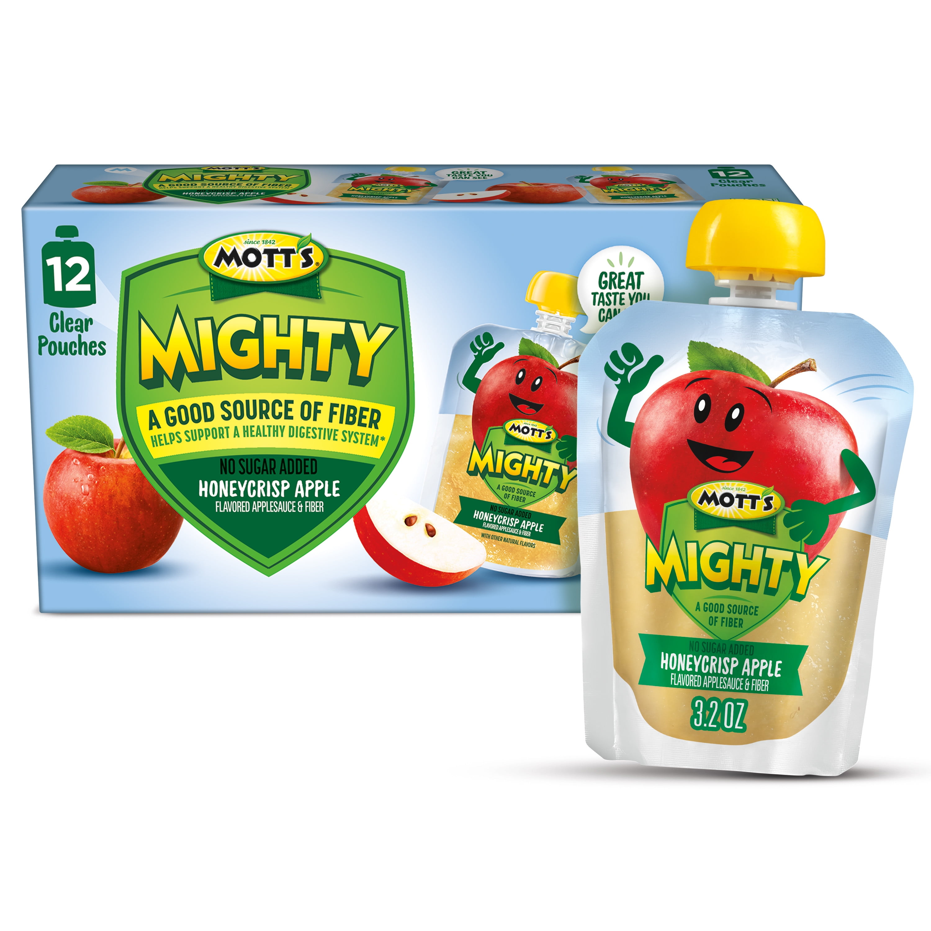 Mott's Mighty Honeycrisp Apple Applesauce, 3.2 Oz Clear Pouches, 12