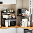 thumbnail image 5 of Microwave Oven Rack, Expandable 2-Tier Twist-Lock Carbon Steel Kitchen Countertop Storage Rack with 4  Hooks, Detachable Height Adjustable Microwave Stand, Black, 5 of 7