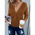 thumbnail image 4 of Asyoly Women Cable Knit Sweater Long Sleeve Deep V Neck Solid Color Wrap Slim Lace Sexy Pullover Ribbed Hem Jumper Elegant Knitwear Top, 4 of 7