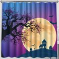 thumbnail image 1 of Spooky Halloween Shower Curtain with Full Moon Gnarled Tree & Bats Perfect for Festive Decor, 1 of 4