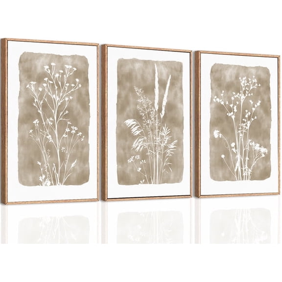 Large Beige Floral Wall Art 16x24 Inch Neutral Floral Wall Decor Vintage Flower Artwork for Living Room Bedroom Office Set of 3