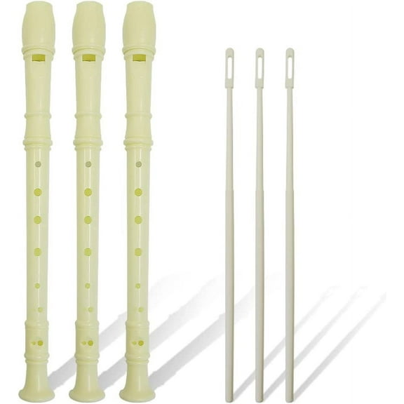 3 Pack 8 Hole Soprano Recorders Descant Flute, Fingering Recorder Instrument with Cleaning Rod and Storage Bag, Soprano Recorder Instrument for Beginners Kids (White)
