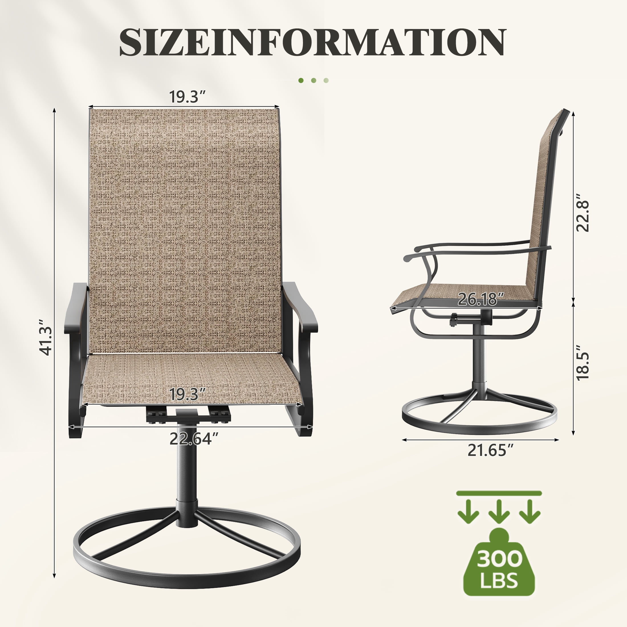 UDPATIO 7-Piece Outdoor Dining Set with High-Back Swivel Chairs & Iron Rectangle Table for 6-Person, Black & Khaki