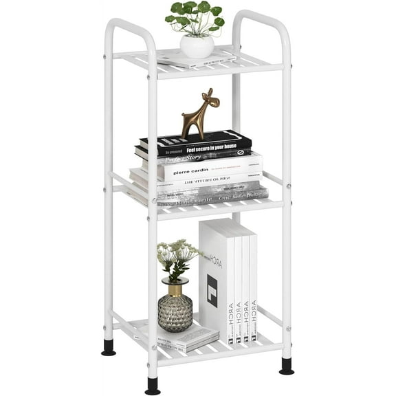 3 Tier Narrow Bathroom Shelving Unit, Kitchen Storage Rack Organizer Metal Corner Shelf for Living Room Laundry Pantry (Matte White, 3 Tier)