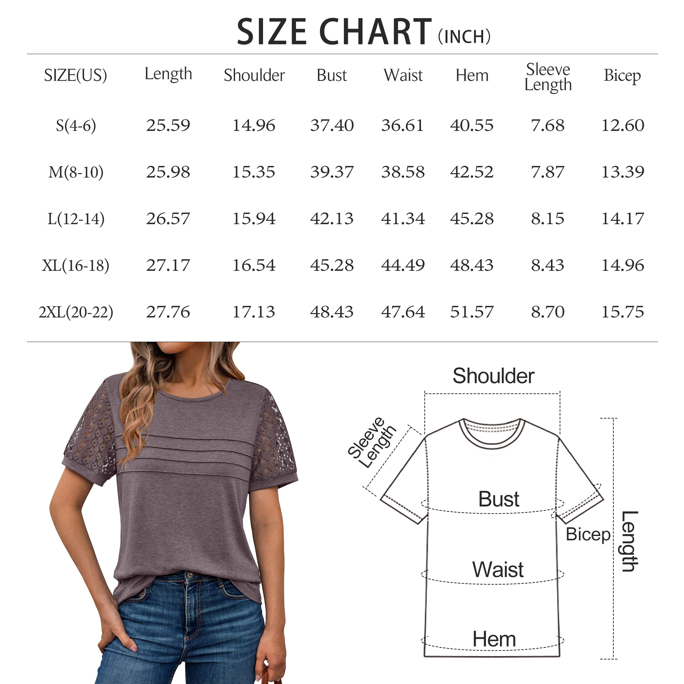 SUNBS Women's Lace Crew Neck Short Sleeve Top, Beige photo 5
