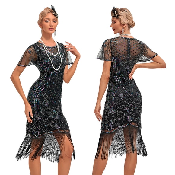 1920s Vintage Dress Summer Fringe Beaded Great Gatsby Flapper Evening Dress Party Cocktail Prom