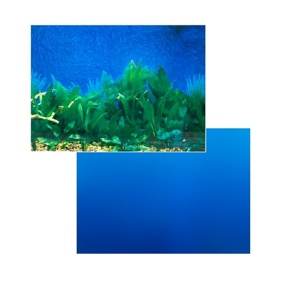 Tide & Treasure Double Sided Aquarium Background, Aquatic Plant And Solid Blue, up to 29 Gallon Tank