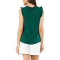 thumbnail image 3 of INSPIRE CHIC Women's Sleeveless Blouse Ruffled Pleated Wear-to-Work Chic Blouse XS Dark Green, 3 of 7