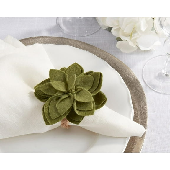 Fennco Styles Handmade Felt Flower Napkin Rings, Set of 4 - Kiwi Blossom Decorative Napkin Holders for Dining Table, Family Gatherings, Christmas Décor and Special Occasions