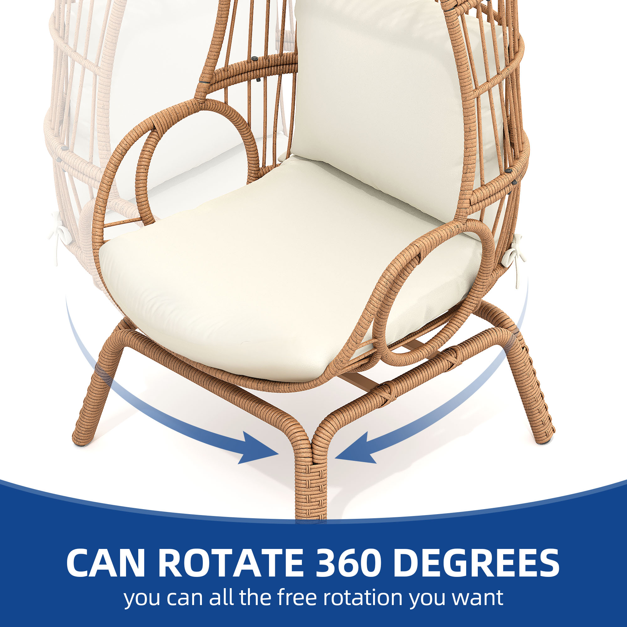 Uforic 360-degree Swivel Patio Egg Chair, Outdoor Lounge Chair with Cushion - Beige