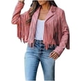 thumbnail image 1 of Chaquetas recortadas Abrigo con flecos Cárdigans delanteros abiertos Manga larga Outwear $ Chaqueta con borlas Mujer Solapa vintage Manga larga con flecos recortada Hippie Fokelyi HMFJ316-6, 1 of 5