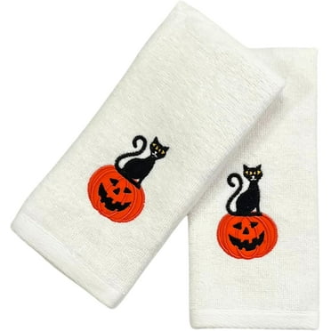 Serafina Home Halloween Black Cat with Jack O' Lantern Towels & Washcloths, 2 Count