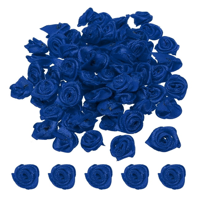 Unique Bargains Mini Satin Ribbon Roses Tiny Fabric Flowers Embellishments Rosettes Applique Dark Blue 50 Pcs