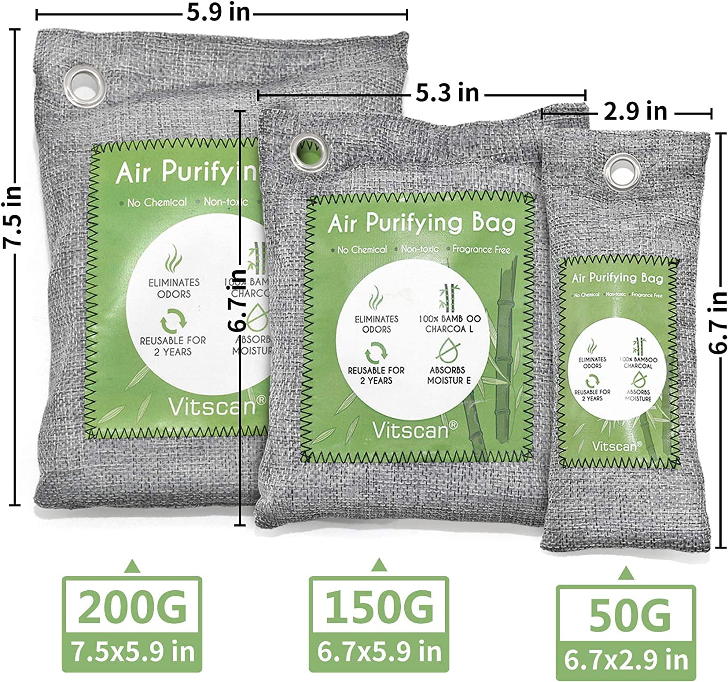 12 Pack Bamboo Charcoal Air Purifying Bag, Activated Charcoal Bags Odor Absorber, Moisture Absorber, Natural Car Air Freshener, Shoe Deodorizer, Odor Eliminators For Home, Pet, Closet (6x5