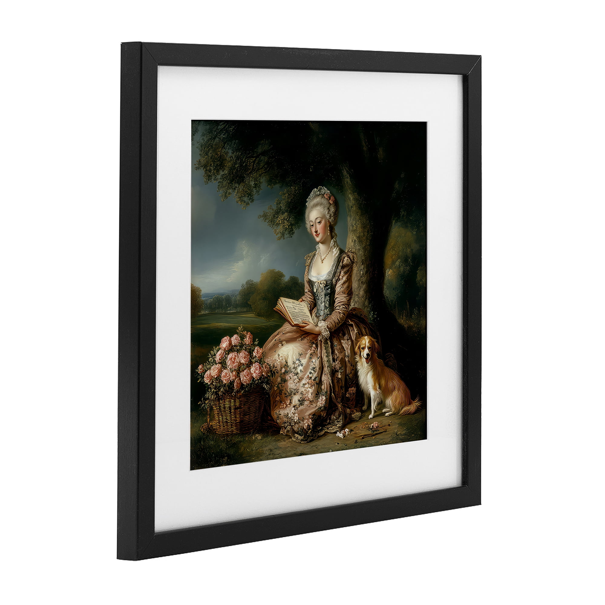 Stupell Industries Rococo Woman with Dog Black Framed Print Under Glass, design by The Wands Want