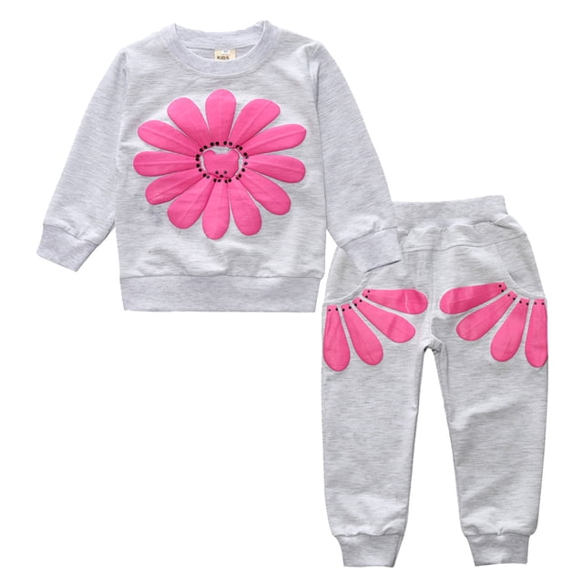 Sudadera Para Niños Pequeños Niños Bebés Niños Estampado De Margaritas Jersey Tops Pantalones De Pétalos Conjunto Trajes Gris Odeerbi LM103-662