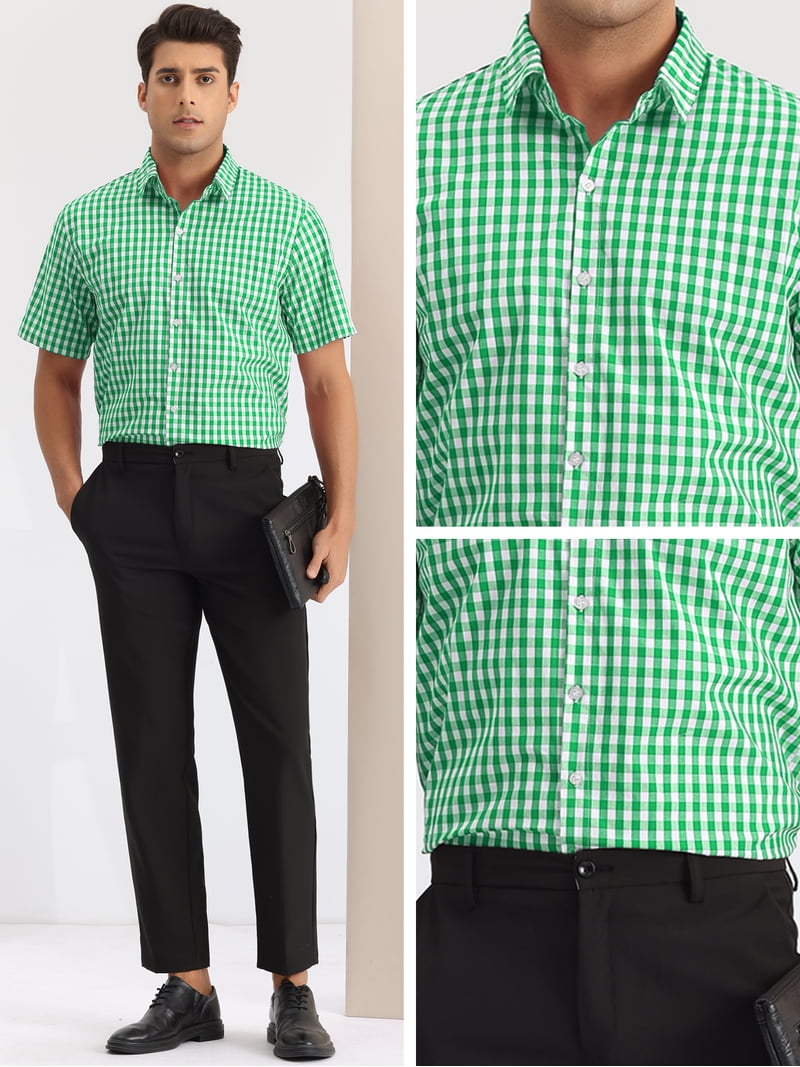 slim fit dress slacks Dream Apparel Men’s Black & Green Flannel Shirt Plaid Long Sleeve with Chest Pockets L main image 0