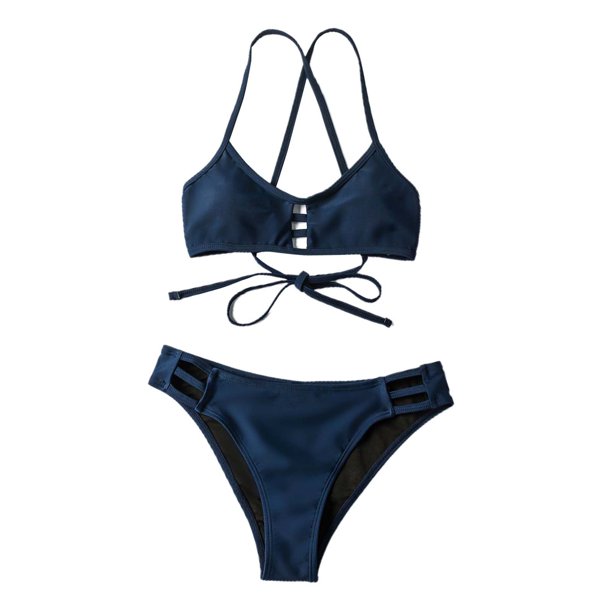 Gibobby Conjunto de bikini sexy Trajes de baño de 2 piezas para mujer Conjunto de bikini con anillo halter(Azul,M)