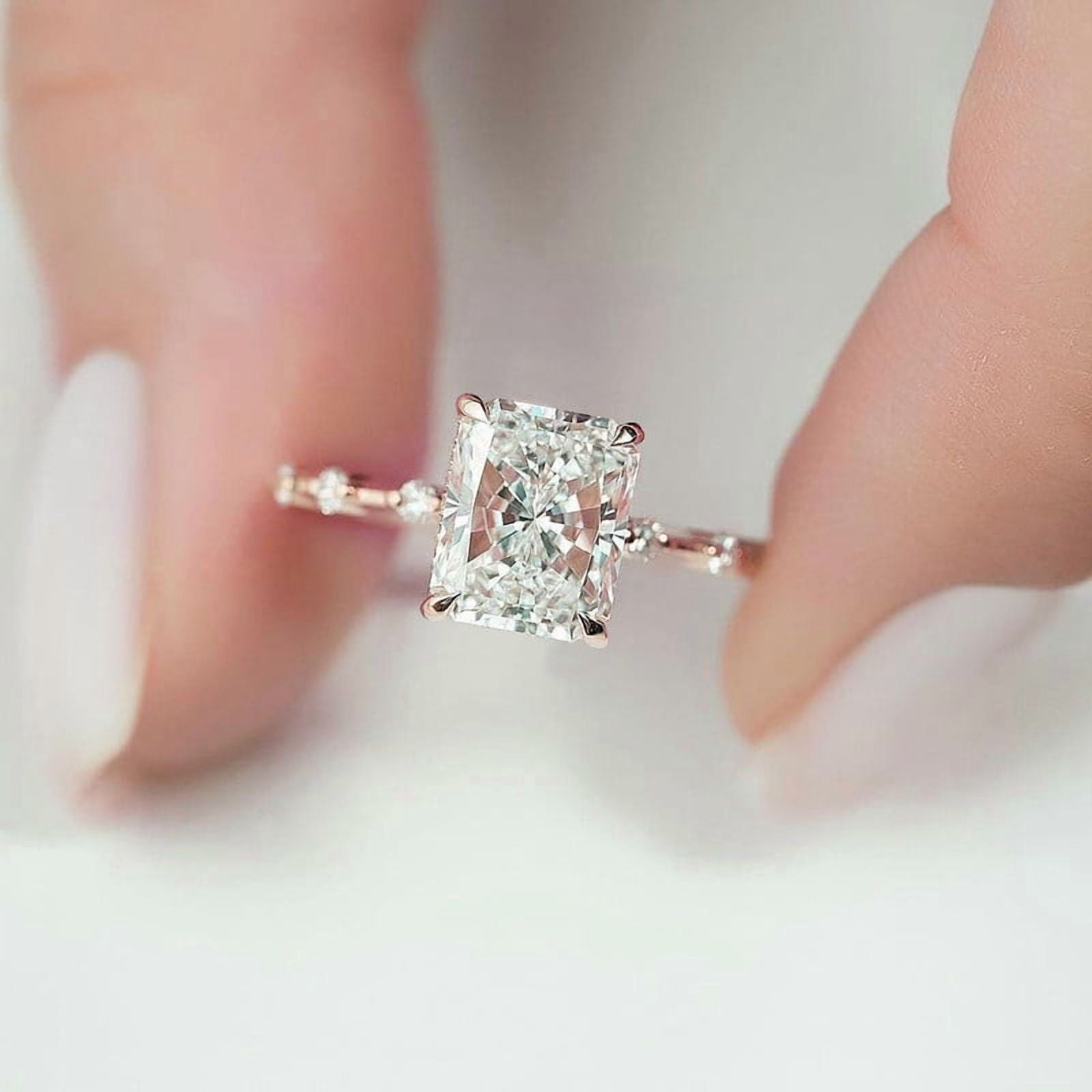 Cora Jewellery 2.5CT Distance Diamond Radiant Moissanite Engagement Ring For Women, 18K Rose Gold