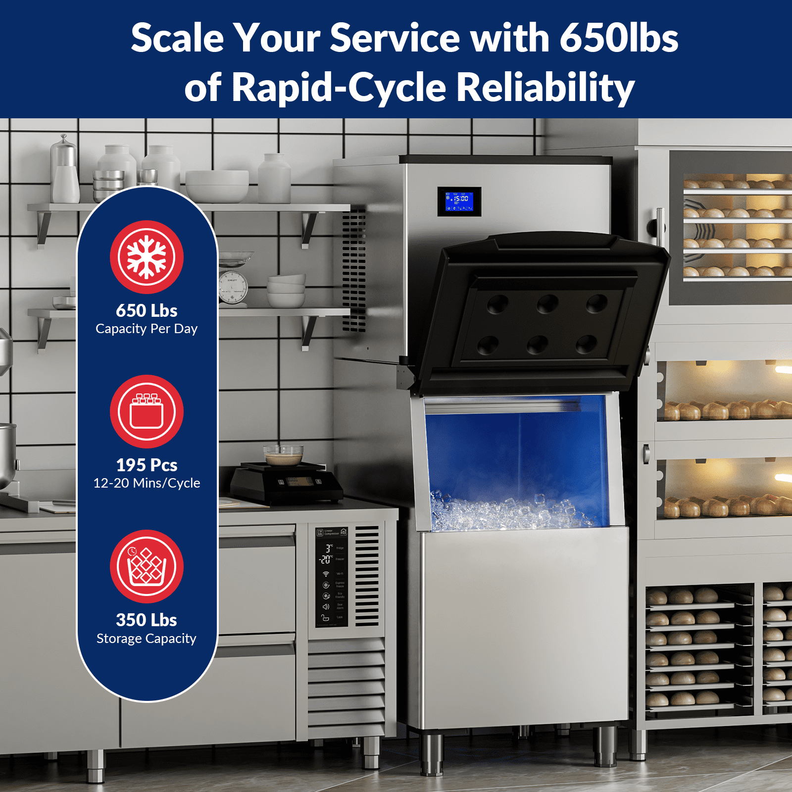 RIOXC Split Commercial Ice Maker Machine 650LBS/24H with 350lbs Ice Bin, Nugget Ice Makers Commercial, Clear Cube Pellet Ice Maker, Fast Ice Maker Ice-Ready in 8-15mins