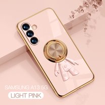 Feishell Slim Case for Samsung Galaxy A13 5G,Stylish Plating Cute Astronaut Portable Finger Ring Kickstand Shockproof Lightweight Flexible Silicone Magnetic Car Holder TPU Phone Case,Lightpink