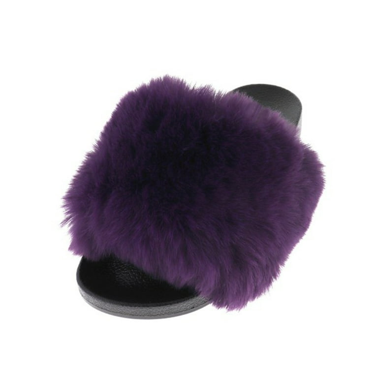 Lavra Women s Plush Faux Fur Slide Furry Slip On Sandals Walmart
