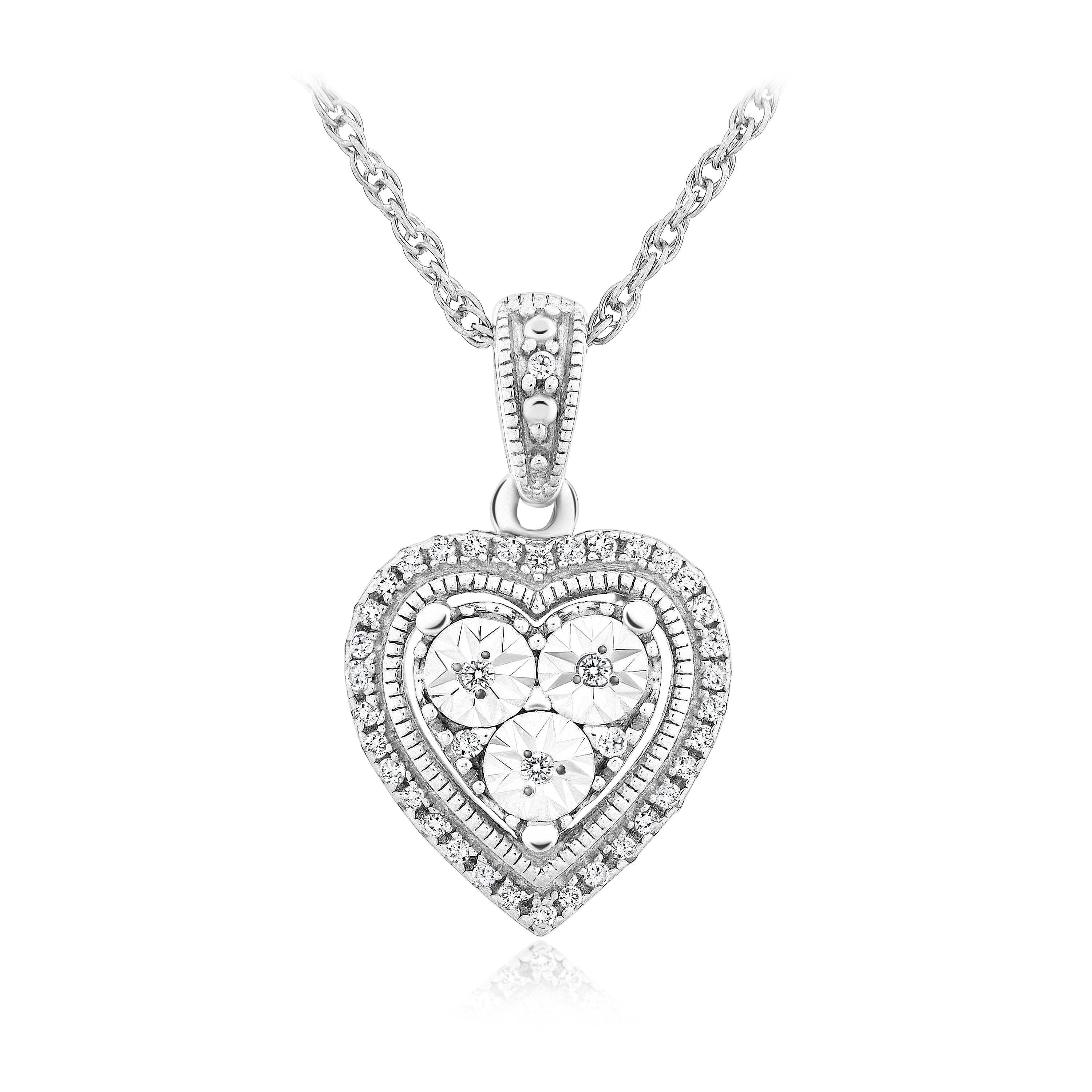 925 Sterling Silver 0.1cttw Genuine Diamonds Heart Pendant w/chain