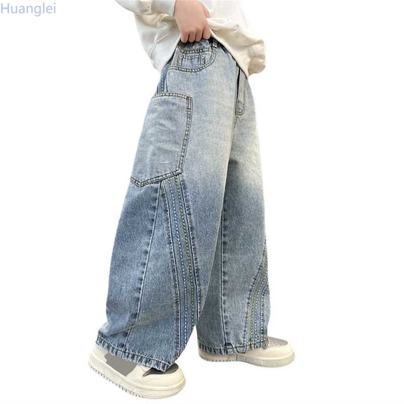 Huanglei Boys Casual Pants With Elastic Waist And Durable Fabric For Everyday Play ,Boys Denim Long Pants /Size 5-6 Years(Light Gray)