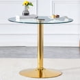 thumbnail image 3 of Hi loPres 35-Inch Round Dining Table, Modern Tempered Glass Top with Gold Metal Pedestal Base for Kitchen, 3 of 7