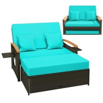 Demifill Outdoor Wicker Daybed with Folding Panels and Storage Ottoman, Patio Chairs for Outdoor as Yard, Green