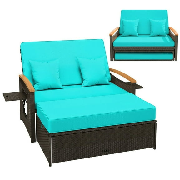Demifill Outdoor Wicker Daybed with Folding Panels and Storage Ottoman, Patio Chairs for Outdoor as Yard, Green