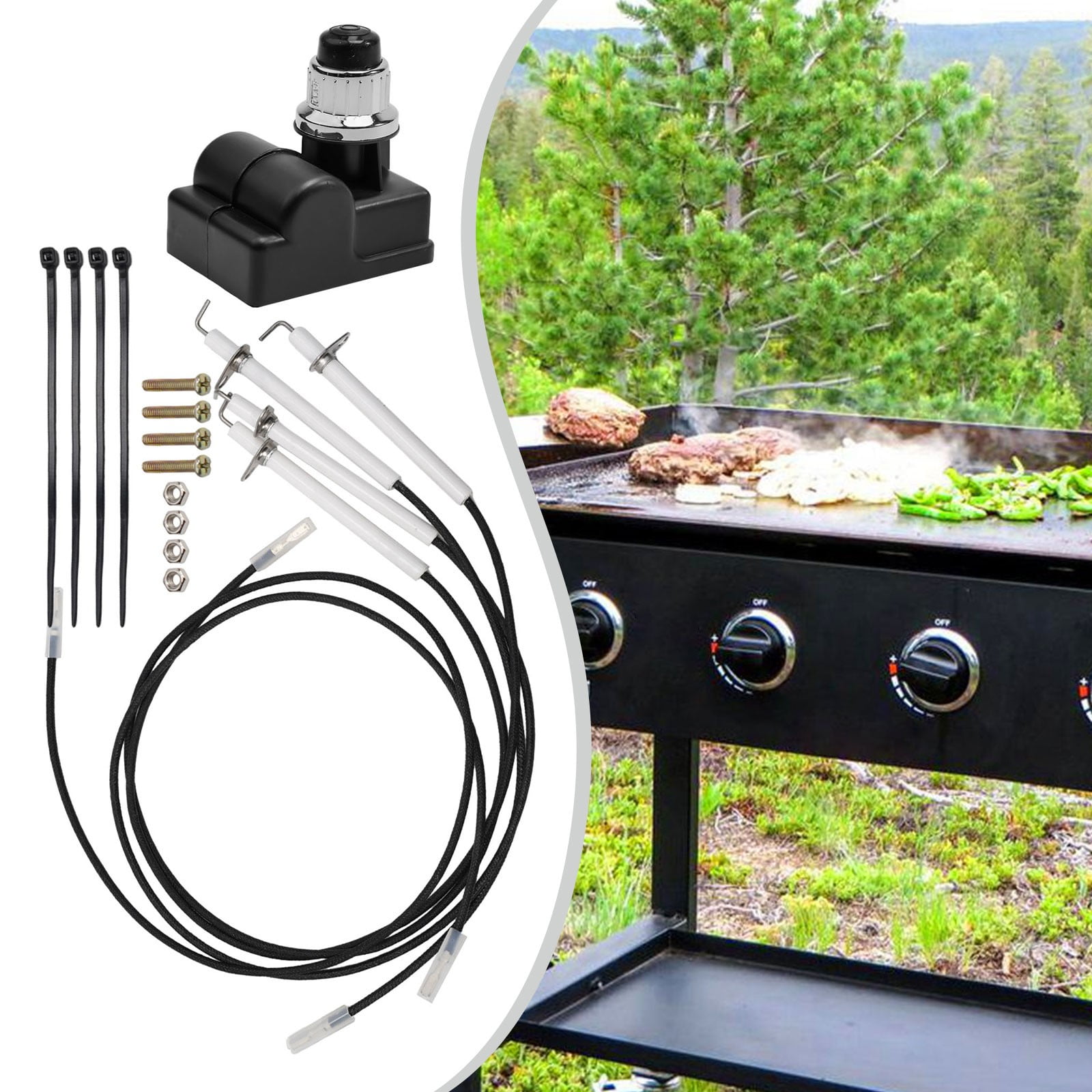 Grill Igniters Kit Replacement for Blackstone Grill 36 Inch Griddle, Push Button Electronic Battery Igniters Replacement Spark Plug Kit with 4 Electrode