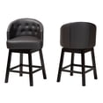 thumbnail image 3 of Baxton Studio Theron Mid-Century Transitional Dark Brown Faux Leather and Espresso Brown Finished Wood 2-Piece Swivel Counter Stool Set, 3 of 9