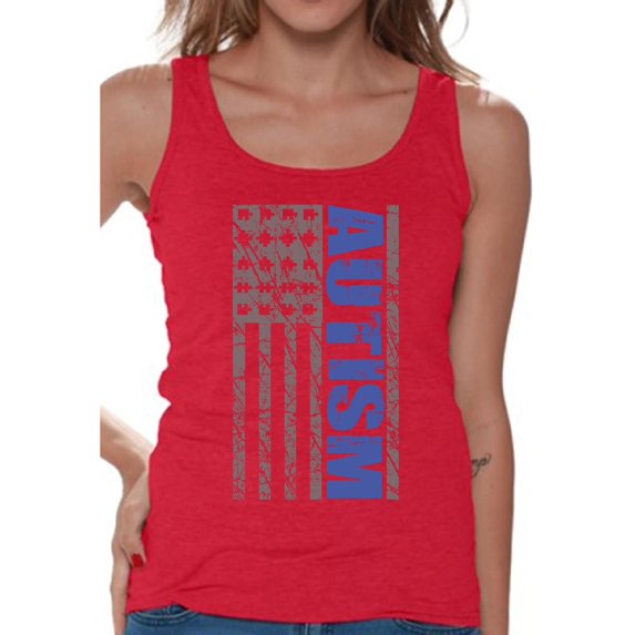 Awkward Styles Women's Autism Awareness American Flag Graphic Tank Tops