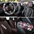 thumbnail image 4 of HUIACONG Rose and Skull Car Seat Covers Full Set Halloween Goth Car Accessories Seat Covers with Steering Wheel Cover Center Console Cover Seat Belt Pads Headrest Cover Coasters Keychain,14 Pcs, 4 of 8