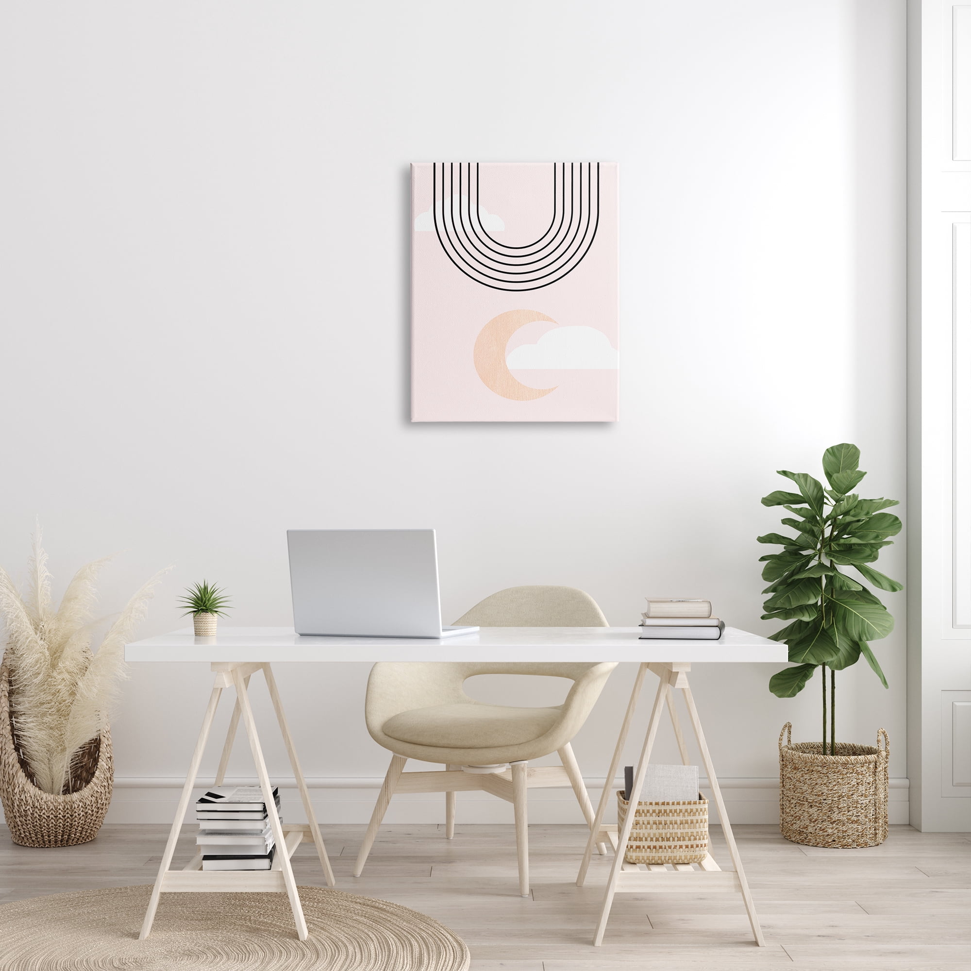 Stupell Industries Upside Down Rainbow Arches Crescent Moon Pink Sky Abstract Painting Gallery Wrapped Canvas Print Wall Art, 24 x 30