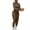 Brown, variant on successthop Bodycon Jumpsuit Long Sleeve Women Slim Stylish Mock Neck Long Sleeve One Piece Long Lounge Wear Solid Pants