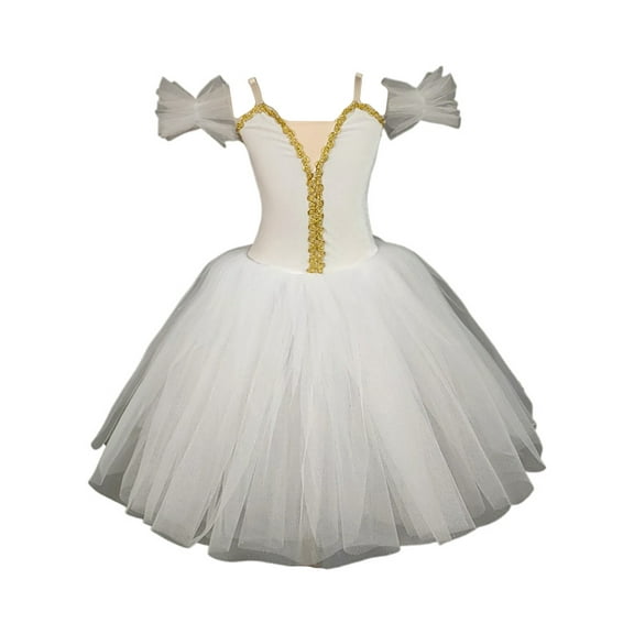 Miutii Kids Girls Velvet Patchwork Ballet Tutu Dress Ballerina Dancewear Performance Clothes White 3-4