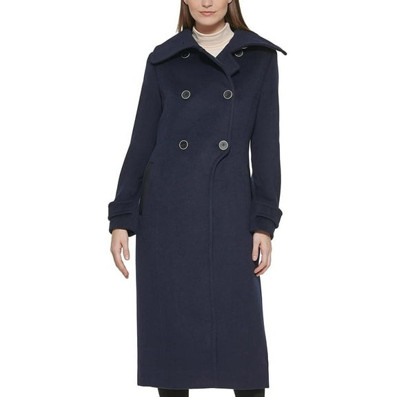 Kenneth Cole New York Womens 17OMW212 Double Breasted Luxury Wool-Blend Full Length Maxi Coat - Navy - 4