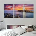 thumbnail image 3 of Awypu Beach Landscape Lighthouse Wall Art Sunrise Coastal Seascape Wall Decor for Living Room Bathroom Nautical Ocean Prints Paintings Nature Scenery Canvas Prints Large Artwork 12''x16''X3 Panels, 3 of 4
